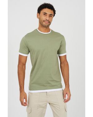 Brave Soul Cotton Contrast Trim T-Shirt - Green