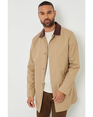 Threadbare Showerproof Longline Corduroy Collar Mac - Natural