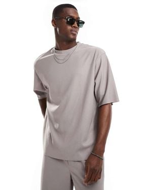 Only & Sons Plisse Super Oversized T-Shirt Co-Ord - Grey