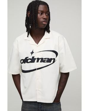 BoohooMAN Oversized Boxy Ofclman Print Half Sleeve Shirt - Black