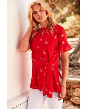 Sosandar Coral & Falling Dandelion Print Top - Red