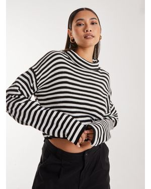 Pink Vanilla Striped Knitted Turtle Neck Jumper - Black
