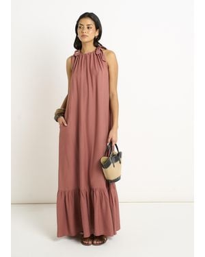 Gini London Tie Shoulder Trapeze Maxi Dress - Pink