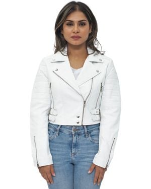 Infinity Leather Cropped Brando Biker Jacket-Damascus - White