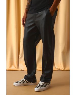 BoohooMAN Washed Pu Straight Fit Trousers - Brown
