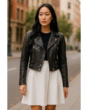 Infinity Leather Cropped Brando Biker Jacket-Durban Lamb Leather - Black