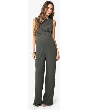 Boohoo Maternity Rib Sleeveless Knot Detail Lounge Jumpsuit - Green