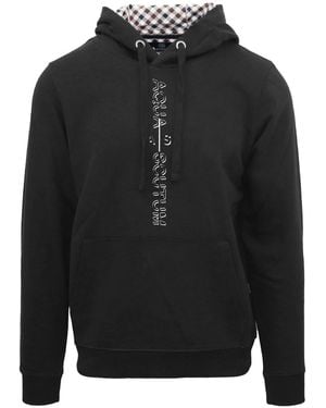 Aquascutum Lacoste Lettering Hooded Neck Long Sleeve Sweatshirt - Black