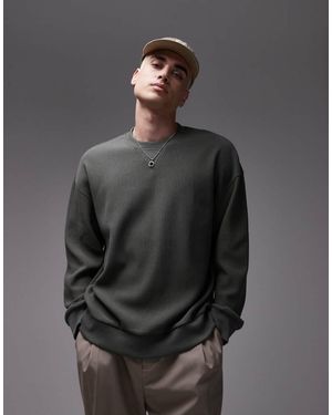 TOPMAN Oversized Fit Ottoman Crew Sweatshirt - Grey