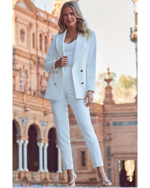 Sosandar Longline Tuxedo Blazer - White