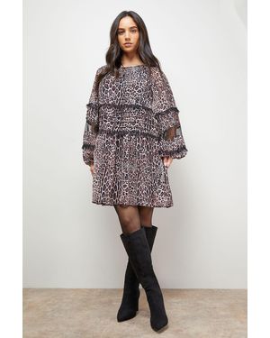 Oasis Smock Long Sleeve Mini Dress - Multicolour