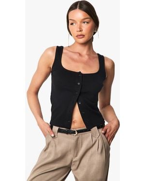 Boohoo Rib Button Through Square Neck Top - Black