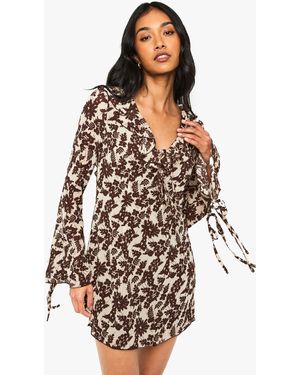 Boohoo Floral Chiffon Ruffle Shift Dress - White