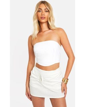 Boohoo Cut Out Detail Linen Look Mini Skirt - White