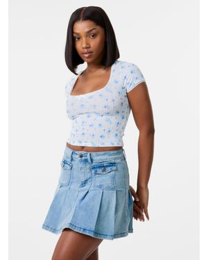 Pink Vanilla Pointelle Ditsy Print Crop Top - White