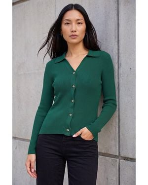 Roman Buttoned Ribbed Henley Style Knit - Green