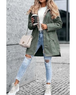 Femme Luxe Parka With Leopard Print Lining Hooded Jacket - Grey