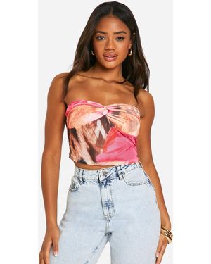 Boohoo Animal Printed Mesh Bandeau - White