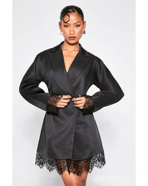 Boohoo Lace Hem Structured Blazer Dress - Black