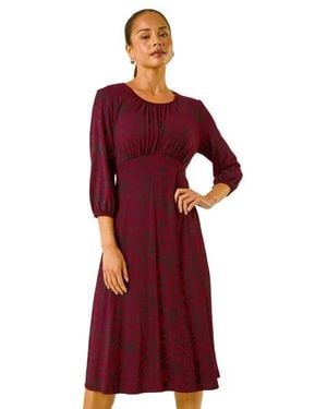 Roman Petite Abstract Swirl Midi Dress - Red
