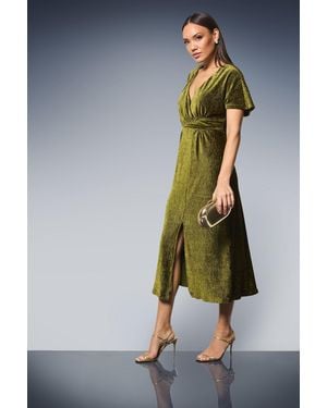 PRINCIPLES Wrap Crinkle Velvet Midi Dress - Green