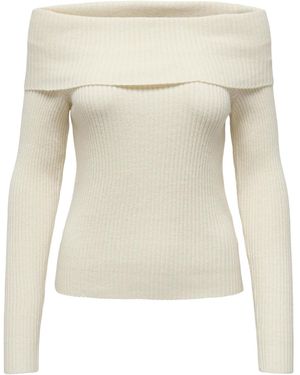 ONLY S Offshoulder Geribbelde Gebreide Trui Offwhite - Naturel