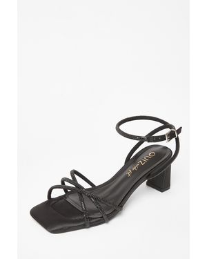 Quiz Wide Fit Diamante Strap Block Heels - Black