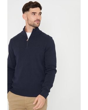 Threadbare Cotton Blend Knitted Quarter Zip Jumper - Blue
