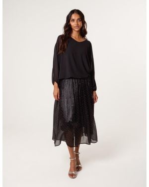 Blue Vanilla Shimmery Stud Detailed Tulle Skirt - Black