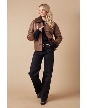 Oasis Stitch Detail Shearling Bonded Jacket - Natural