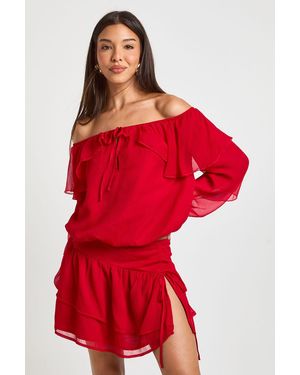 Boohoo Ruffle Chiffon Tie Side Mini Skirt - Red