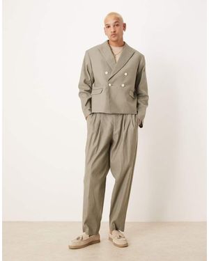 ASOS Linen Mix Oversized Tapered Suit Trousers - Natural