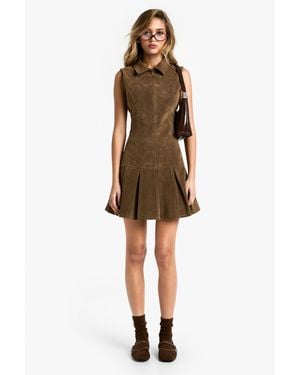 Boohoo Suede Tennis Skirt Mini Dress - Natural