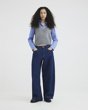 River Island Shirt Vest Striped Knit Hybrid Top - Blue