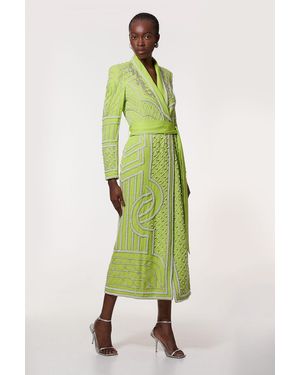 Karen Millen Crystal Embellished Woven Maxi Blazer Dress - Green