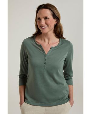 Mountain Warehouse 'Paphos' ¾ Sleeve Button Top Sun Protection Summer Holiday Casual Tee - Green