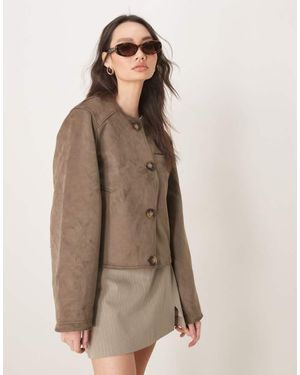 ASOS Collarless Faux Suede Jacket - Brown