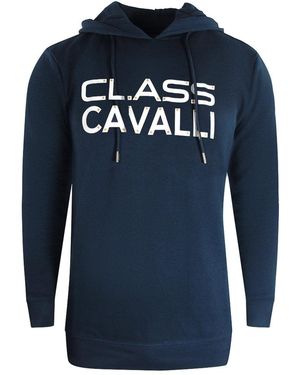 Roberto Cavalli Reverse Logo Hoodie Cotton - Blue