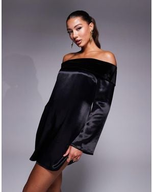 ASOS Velvet Fold Over Mini Dress With Angel Sleeve - Blue
