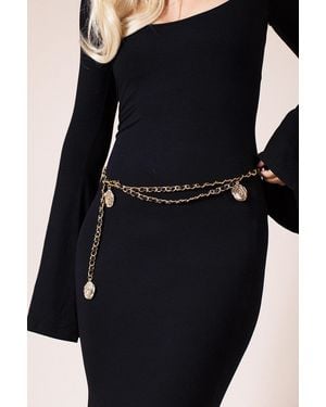 SVNX Rose Chain Faux Leather Belt - Black