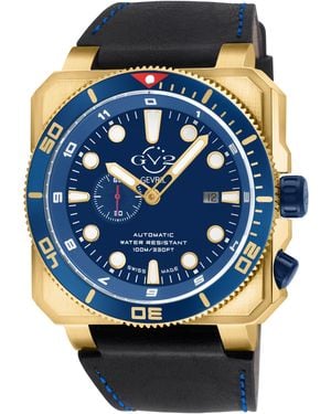 Gv2 Xo Submarine, Ss/Ipyg Case, Blk/Blk Bezel, Dial, Handmade Italian Leather Strap - Blue