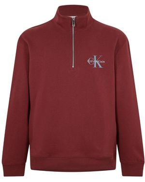 Calvin Klein Monogram Sweatshirt Met Kwart Ritssluiting - Rood