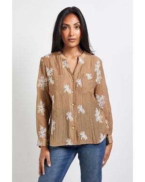 Wallis Petite Embroidered Overhead Shirt - Natural