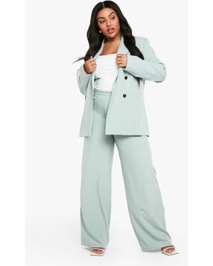 Boohoo Plus Woven Tailored Elasticated Wide Leg Trouser - Blue