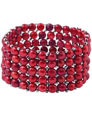 Ateliers Saint Germain Bracelet 5 Rows Of Real Freshwater Pearls - Red