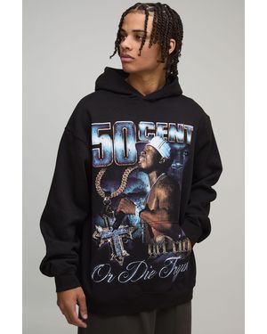 BoohooMAN Oversized 50 Cent License Printed Hoodie - Blue