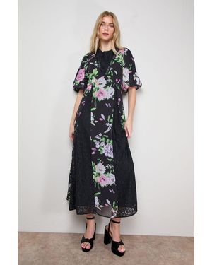 Oasis Lace Fit And Flare Midi Dress - Black