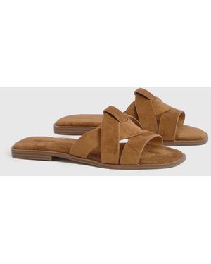 Boohoo Wide Fit Faux Suede Cross Over Sliders - Brown