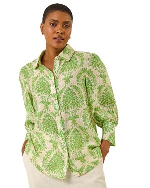 Roman Floral Print Collared Shirt - Green