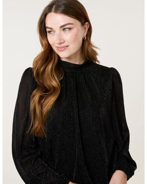 Blue Vanilla Lurex High Neck Puff Ball Top - Black